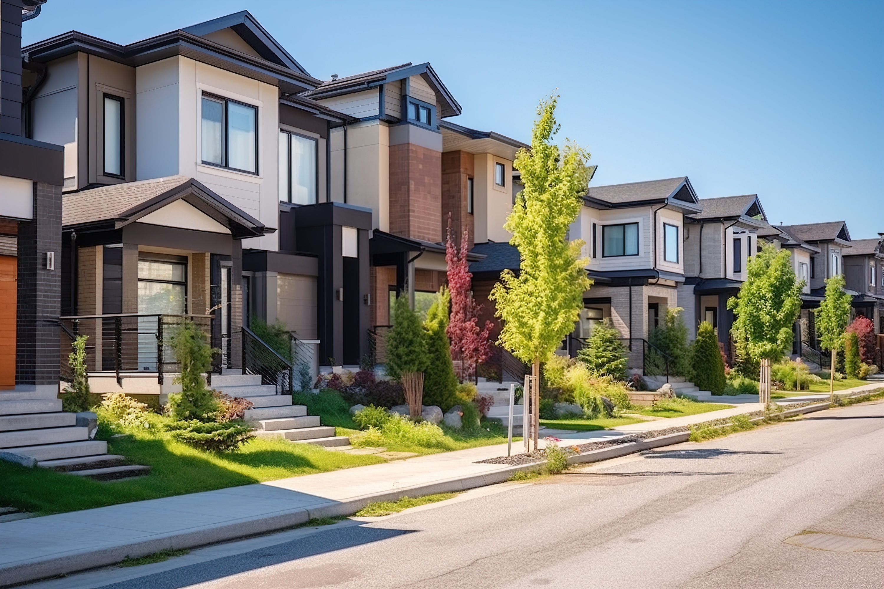 Aerial view of a residential neighborhood with analytics overlay